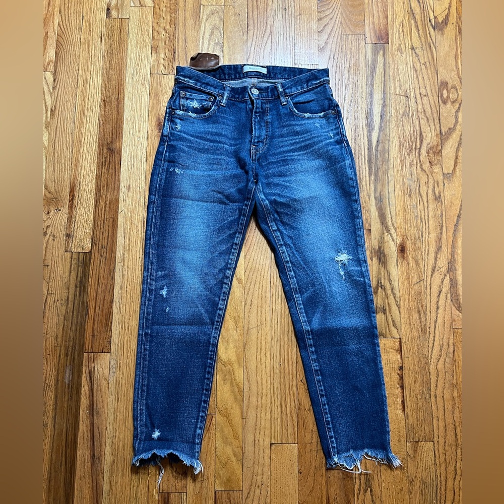 Moussy Dark Blue Distressed Ankle Jeans